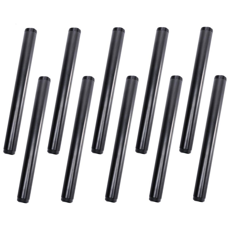 Home TZH 3/4" x 10" Black Painted Iron Pipe, Home TZH 10 Pack Threaded Black Paint Finish Metal Pipe Nipple for DIY Project/Furniture/Shelving Decoration(10, 10") - Image 1